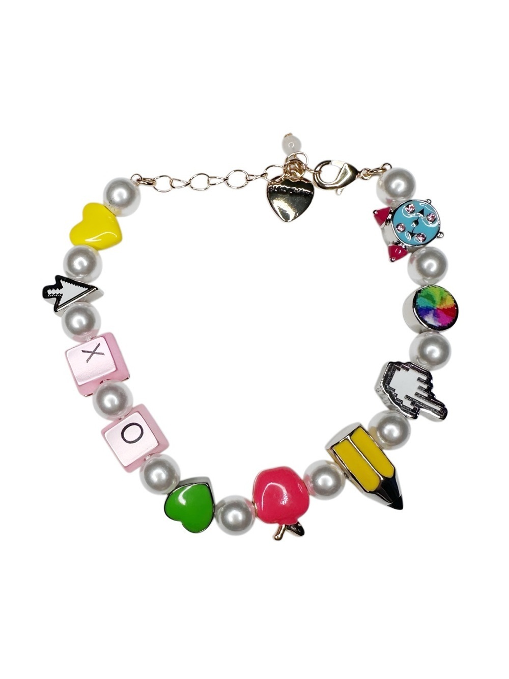 Betsey Johnson Multicolor Charm Pearl Bracelet - Yellow, Pink, Green, Red, Blue